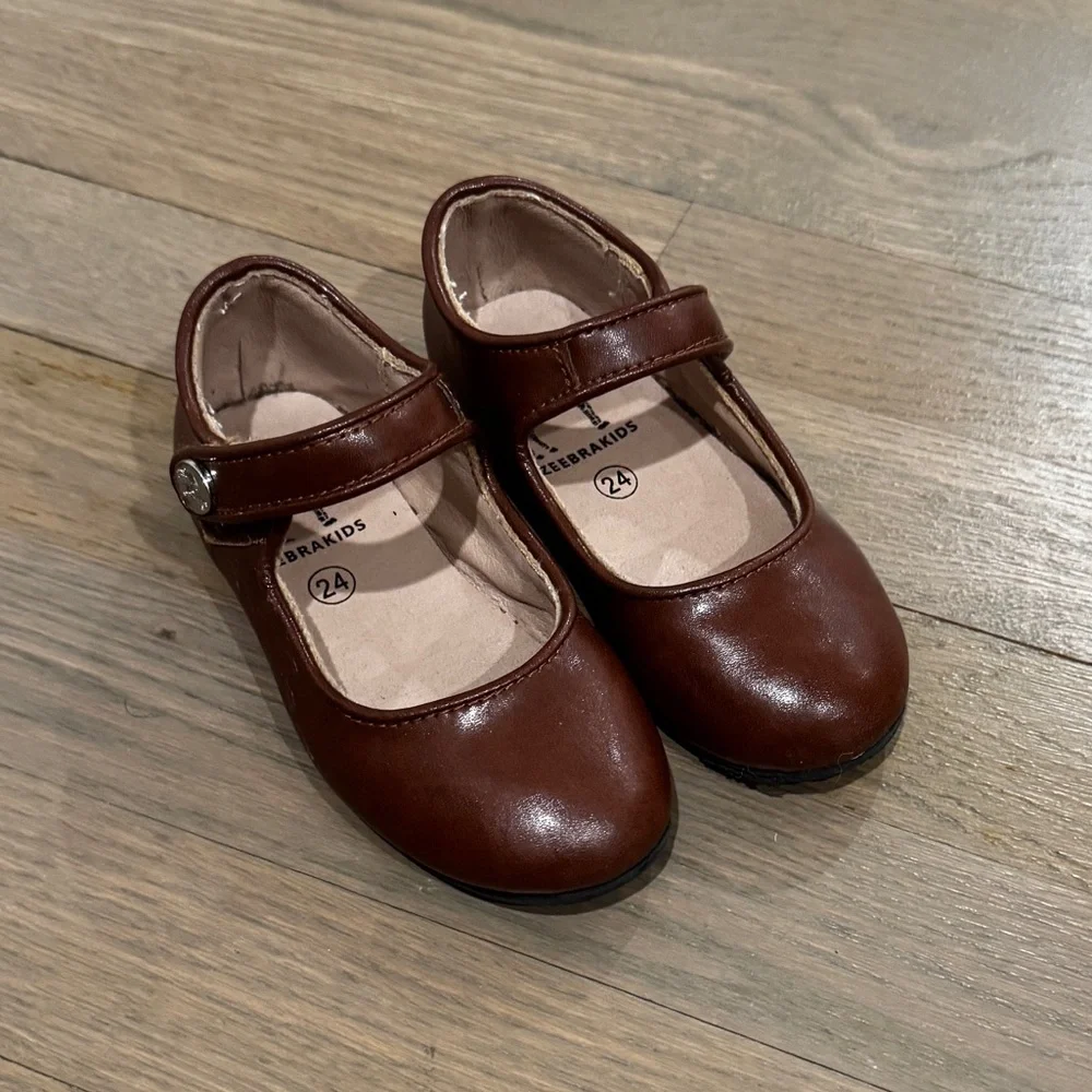 Zeebra Kids Brown Mary Jane Shoes Sz 24 | Classic Boho Neutral Girls Flats